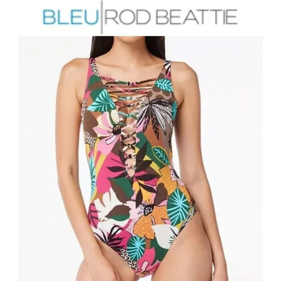 Bleu by Rod Beattie Jungle Book Lace-Up Floral Women's One-Piece Swimsui… - Picture 1 of 6